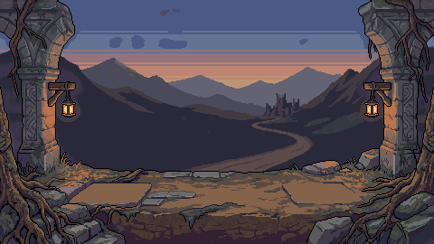 Rollamon pixel-art mountain landscape
